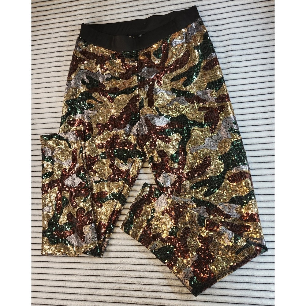 Party Sequin Joggers Camo Fairy Elf SEXY Punk Pants Green y2k 28 29 Christmas - Picture 7 of 8